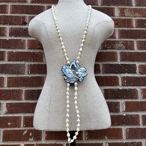 Vtg 1970s Mother Of Pearl Abalone Inlay Pendant Statement Necklace Grapevine